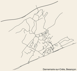 Detailed hand-drawn navigational urban street roads map of the DANNEMARIE-SUR-CRÈTE COMMUNE of the French city of BESANCON, France with vivid road lines and name tag on solid background