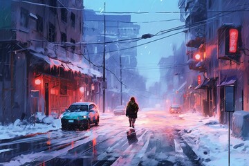 Winter city landscape