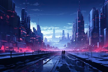 Naklejka premium Winter city landscape