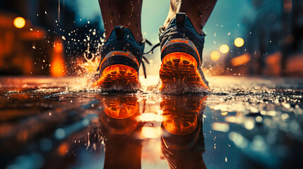 Athlete's feet sprinting toward finish line - obrazy, fototapety, plakaty