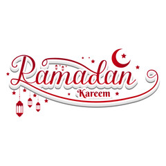 Lettering ramadan kareem islamic arabic typography text for marhaban ya ramadhan sticker with lantern mosque transparent background