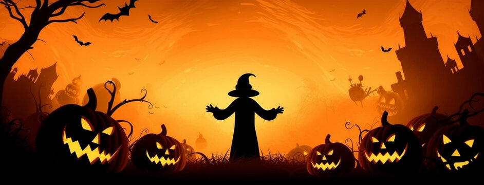 holiday ghost dark orange october halloween black night horror pumpkin. Generative AI.