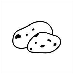 Potato tubers, icon. Vector black and white hand-drawn illustration. Silhouette, icon, logo, sketch, template, doodles.