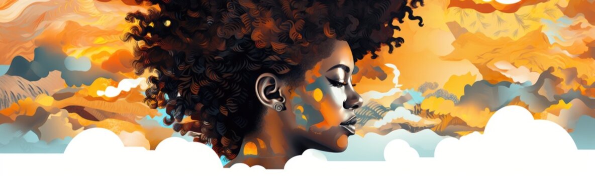 Abstract surreal portraitม stylized portrait of a beautiful black woman. pattern on her face, concept art. Generative ai	
