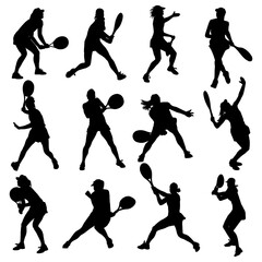 Tennis girl players  silhouettes set vector