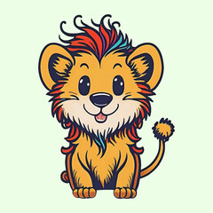 Funny cute vector cartoon little lion. The jungle character can be used for children's books or for printing.