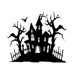  silhouette of vampire castle Scary ghost house on Halloween night. 
