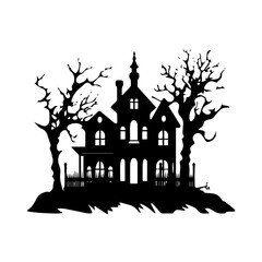  Silhouette of vampire castle Scary ghost house on Halloween night. 