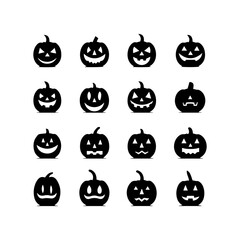  Funny Halloween pumpkin silhouette collection. Vector illustration isolated on a white background 