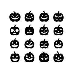  Funny Halloween pumpkin silhouette collection. Vector illustration isolated on a white background 