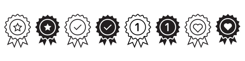 Award icon. Premium Product quality guarantee stamp or symbol. Champion Winner prize medal vector. Best value certificate with ribbon sign. Victory badge mark.