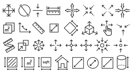 Measurement icon. Product packaging dimension measuring tool symbol. Object Height width length depth and circumference perimeter vector. Ruler scale sign.
