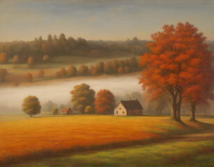  Illustrations of a beautiful autumn landscape, Generative AI