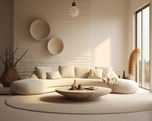 Interior sofa apartment style living furniture room beige home modern minimal decor design