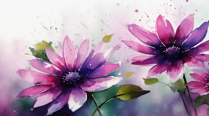 Watercolor pink and purple chrysanthemums on white background generative ai