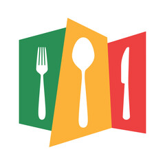 Fork, knife and  spoon for restaurant and food logo template. Flat vector illustration, food design
