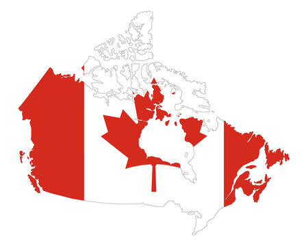 Map of Canada with Canadian flag.