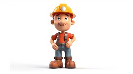 3d cartoon character construction worker isolated on white background generative ai