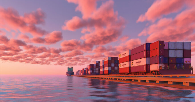 industry export container import logistic transportation shipping harbor ship cargo. Generative AI.
