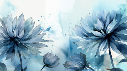 Watercolor floral background with blue flowers. Hand drawn illustration. generative ai