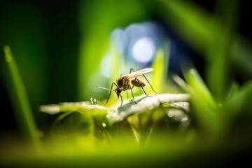 Makroaufnahme einer Trauerm&uuml;cke auf einer Pflanze