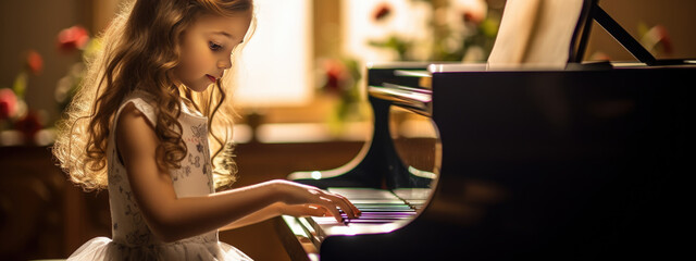 Fototapeta na wymiar Little girl playing the piano
