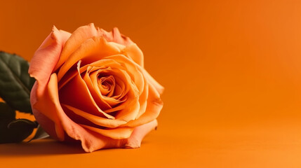 Orange rose on orange background with copy space for text. Valentines day concept. generative ai
