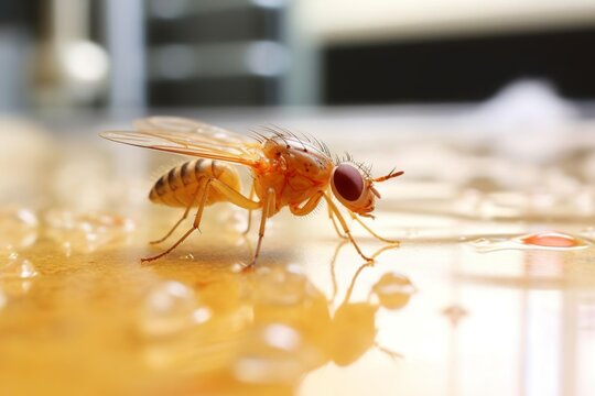 Makroaufnahme einer Fruchtfliege, Obstfliege, Taufliege, Bohrfliege