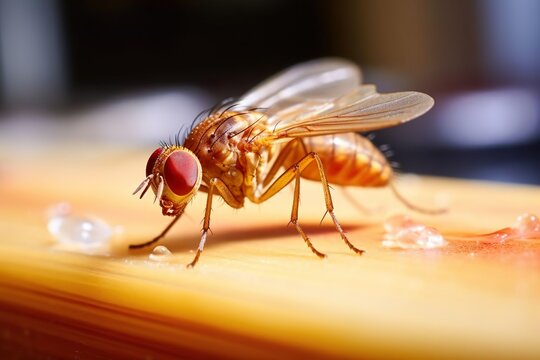 Makroaufnahme einer Fruchtfliege, Obstfliege, Taufliege, Bohrfliege
