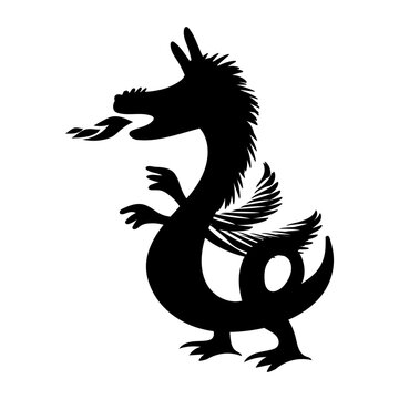 dragon. black and white isolated drawing by hand. a shadow. sticker. tattoo. 