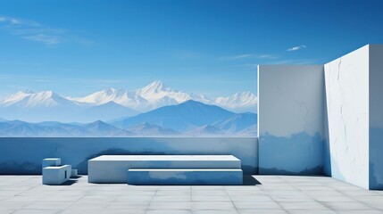 An abstract in the style of realistic blue skies and mountains minimalist backgrounds