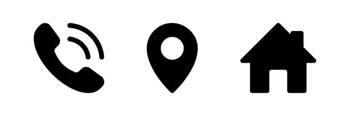 Contact us icon set. Web icons , home, call, location, house, address, map pin, telephone, ringing, website, icon - Contact information icons for business card