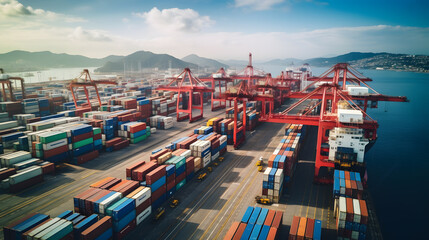 Global Commerce Hub: Aerial View of a Bustling Container Terminal