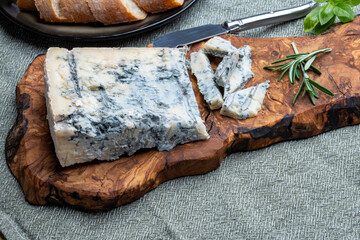 Cheese collection, piece of italian blue cheese gorgonzola picante with blue mold from north of Italy