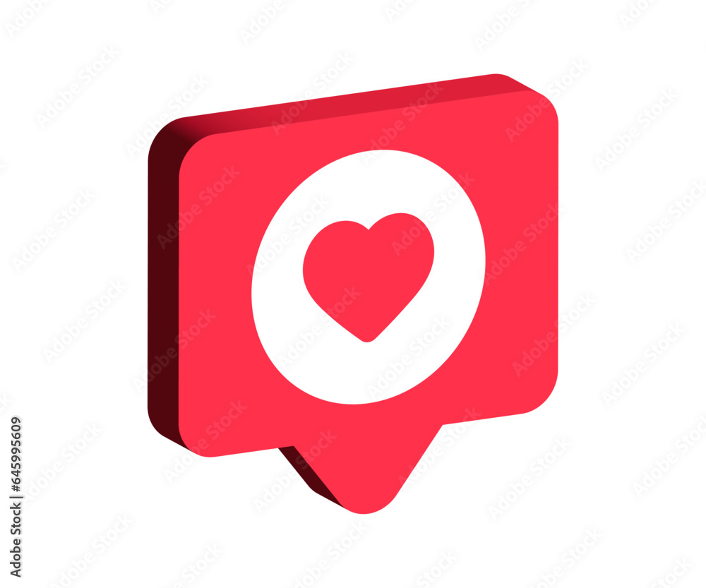 Aufkleber 3d like and love icon button in speech bubble. heart icon in modern 3d chat bubble shapes , social m