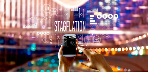 Stagflation theme with big city lights at night