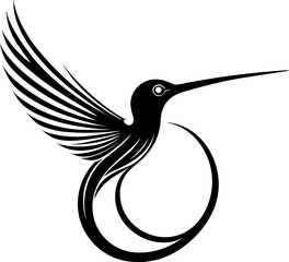 A vector line art concept in black and white, featuring an elegant hummingbird logo. Ideal for companies seeking a stylish and professional image. EPS-10