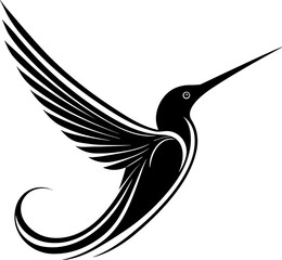 A vector line art concept in black and white, featuring an elegant hummingbird logo. Ideal for companies seeking a stylish and professional image. EPS-10