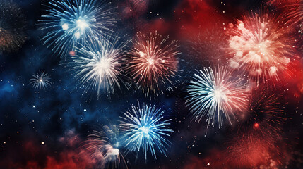 Sparkling red blue white celebration fireworks