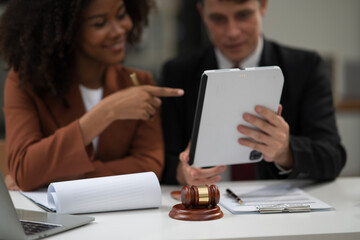 Obraz premium Judge gavel with Justice lawyers having team Concepts of Law and Legal services