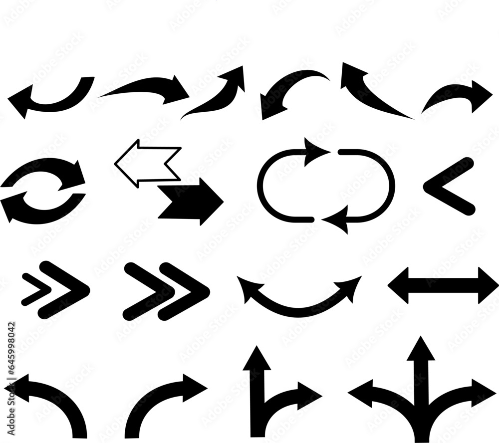Poster set of new style black vector arrows isolated on white background. replaceable vector icon arrow. ar