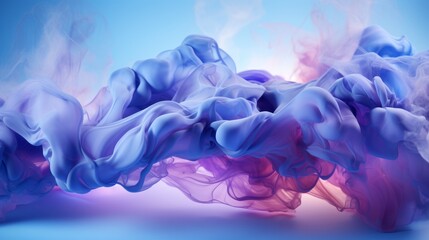 Bright blue and purple smoke clouds mix together, effects. Abstract colorful smoke background concept. Illustration beautiful multicolored cloud splashes. 3D rendering. AI generated.