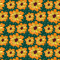 Seamless childish pattern with cute hand drawn flower. for fabric, print, textile, wallpaper, apparel
