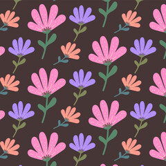 Seamless childish pattern with cute hand drawn flower. for fabric, print, textile, wallpaper, apparel