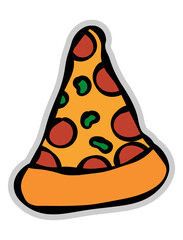 Cartoon illustration of A Delicious slice of Pizza. An Italian Food. Best for sticker, logo, and mascot with culinary business themes