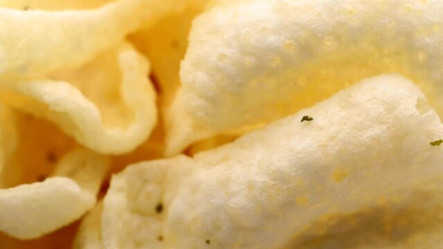 gujarati khichiya , rotation in circle. homemade indian cracker Macro.
