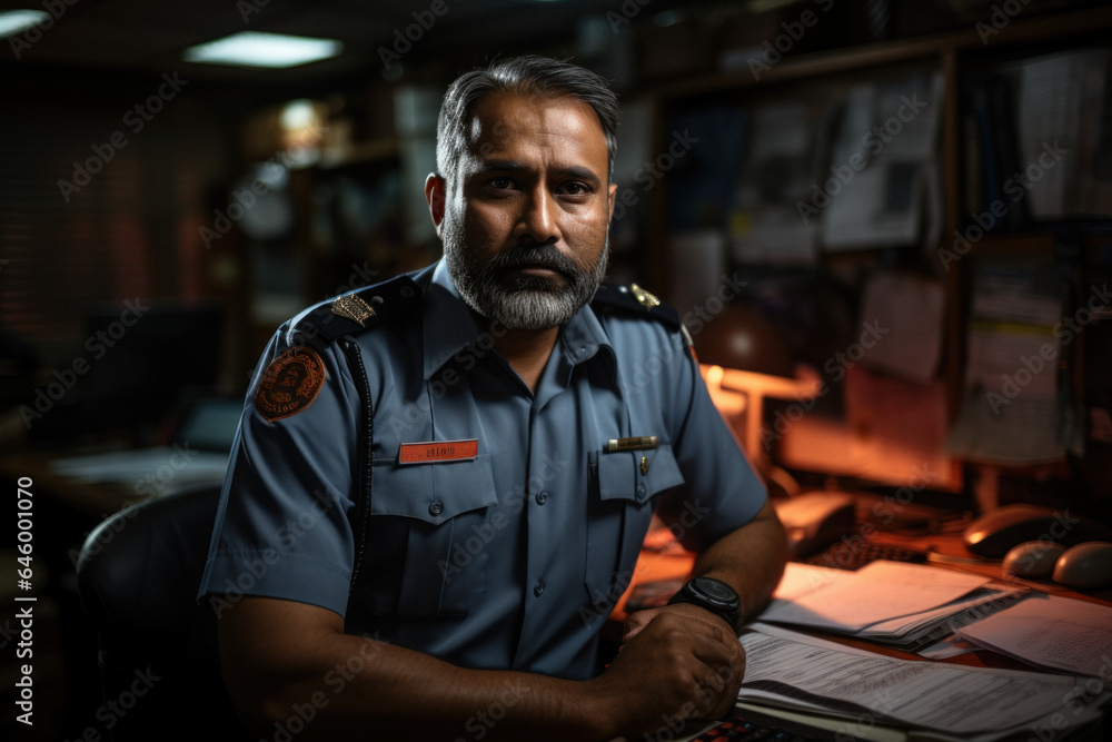 Wall mural close up of indian male security guard in surveillance room