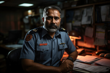 Obraz premium Close up of indian male security guard in surveillance room