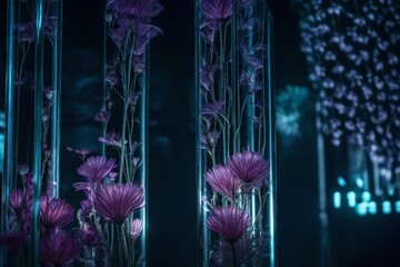 stunning surreal horrific, cyber translucent alien plants, translucent flowers,high anatoer