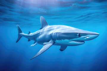 Naklejka premium Blue shark (Prionace glauca) in blue water